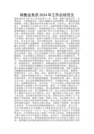 销售业务员2024年工作总结范文