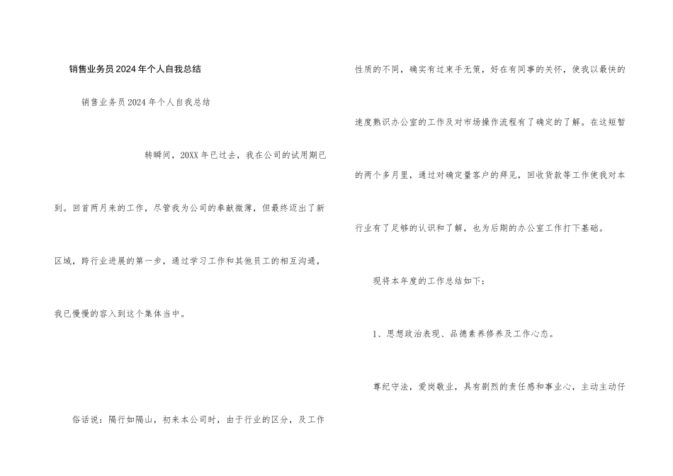 销售业务员2024年个人自我总结_第1页