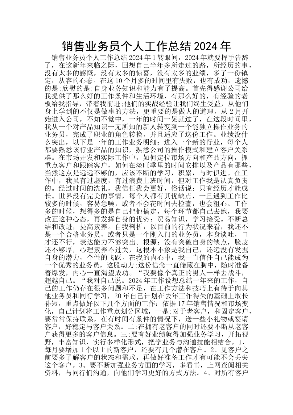 销售业务员个人工作总结2024年_第1页