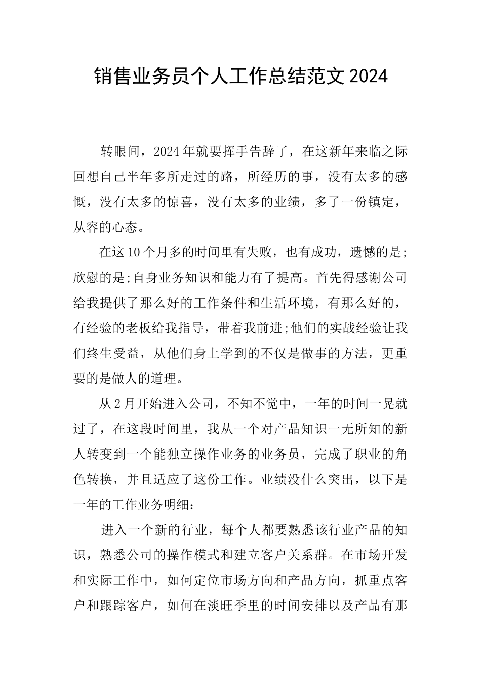 销售业务员个人工作总结范文2024_第1页