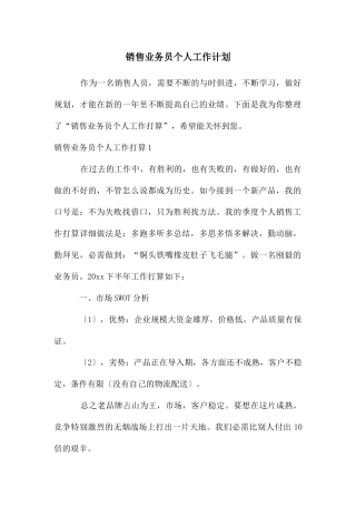 销售业务员个人工作计划