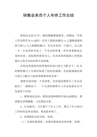 销售业务员个人年终工作总结
