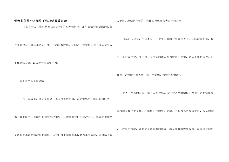 销售业务员个人年终工作总结五篇2024_第1页