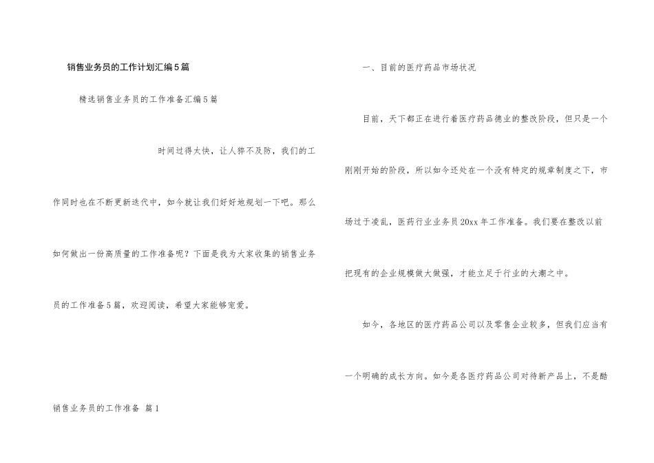 销售业务员的工作计划汇编5篇_第1页