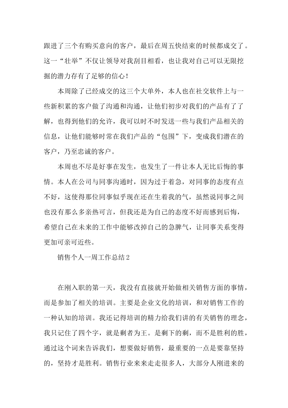 销售个人一周工作总结9篇_第2页