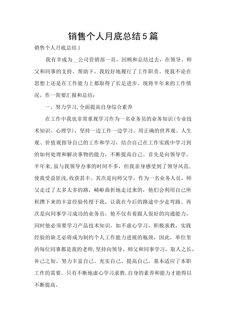 销售个人月底总结5篇_第1页