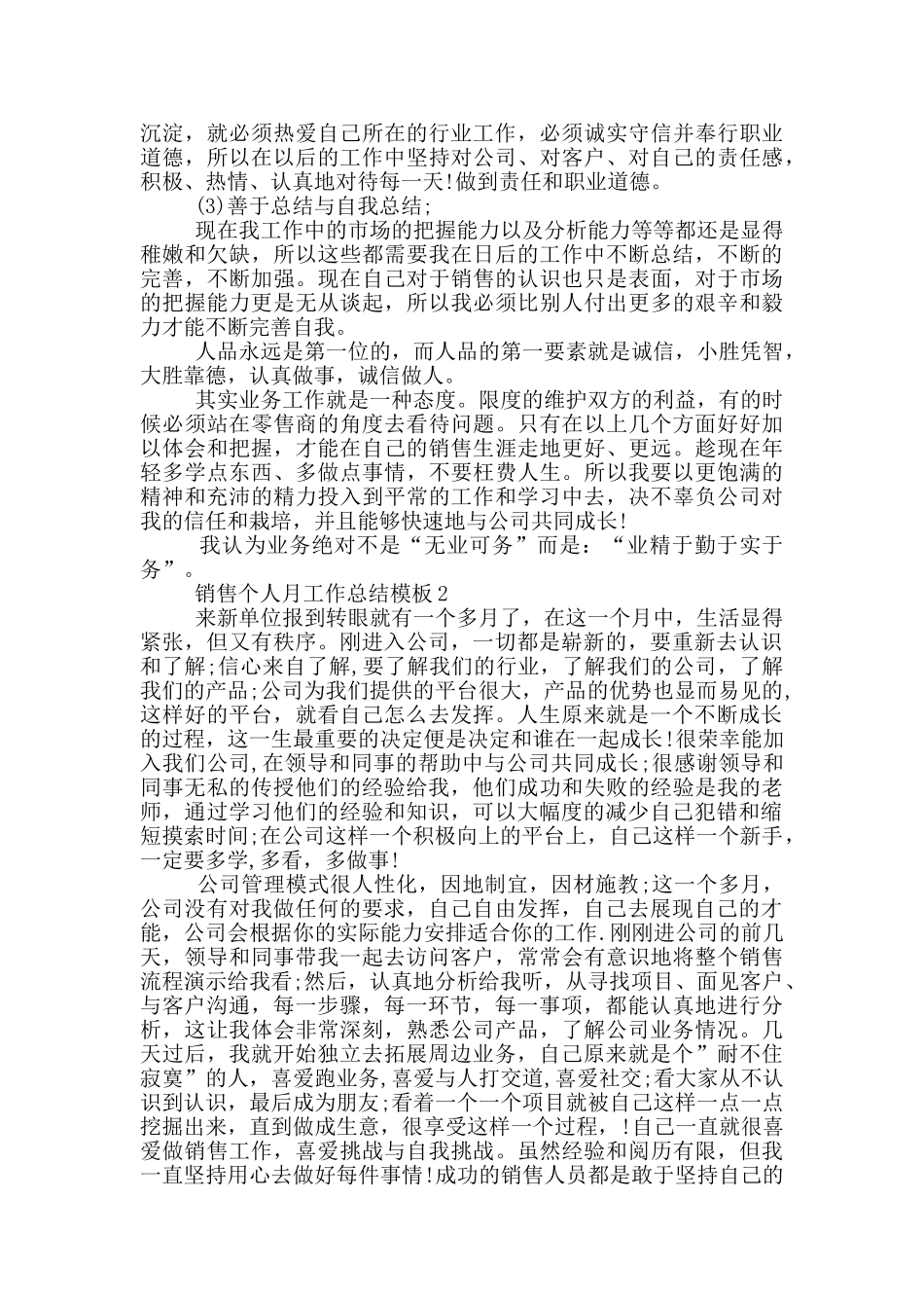 销售个人月工作总结模板_第2页