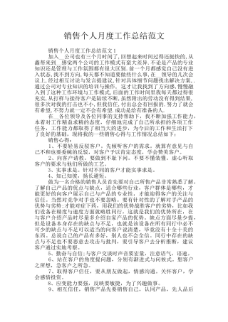 销售个人月度工作总结范文
