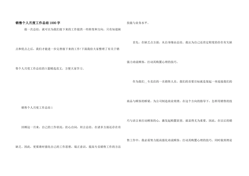 销售个人月度工作总结1000字_第1页