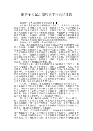 销售个人试用期转正工作总结5篇