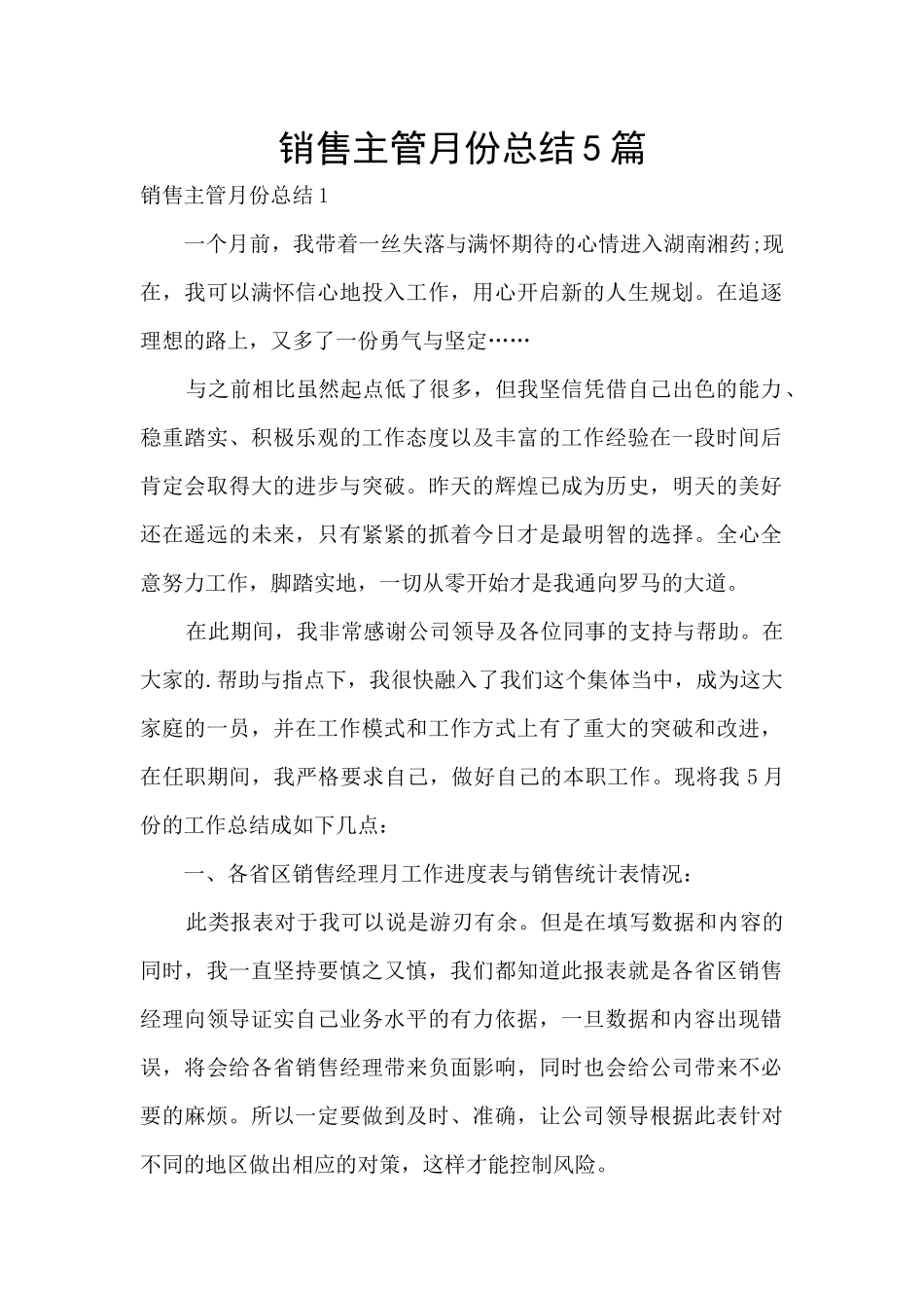 销售主管月份总结5篇_第1页