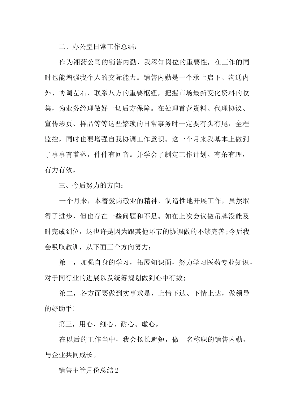 销售主管月份总结5篇_第2页
