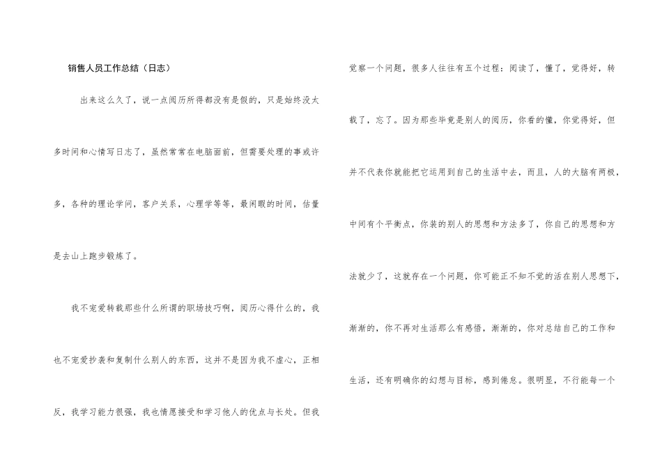 销售人员工作总结(日志)_第1页