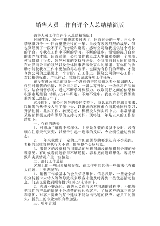 销售人员工作自评个人总结精简版