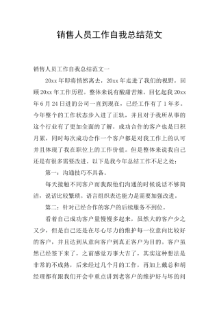 销售人员工作自我总结范文