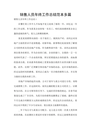 销售人员年终工作总结范本多篇