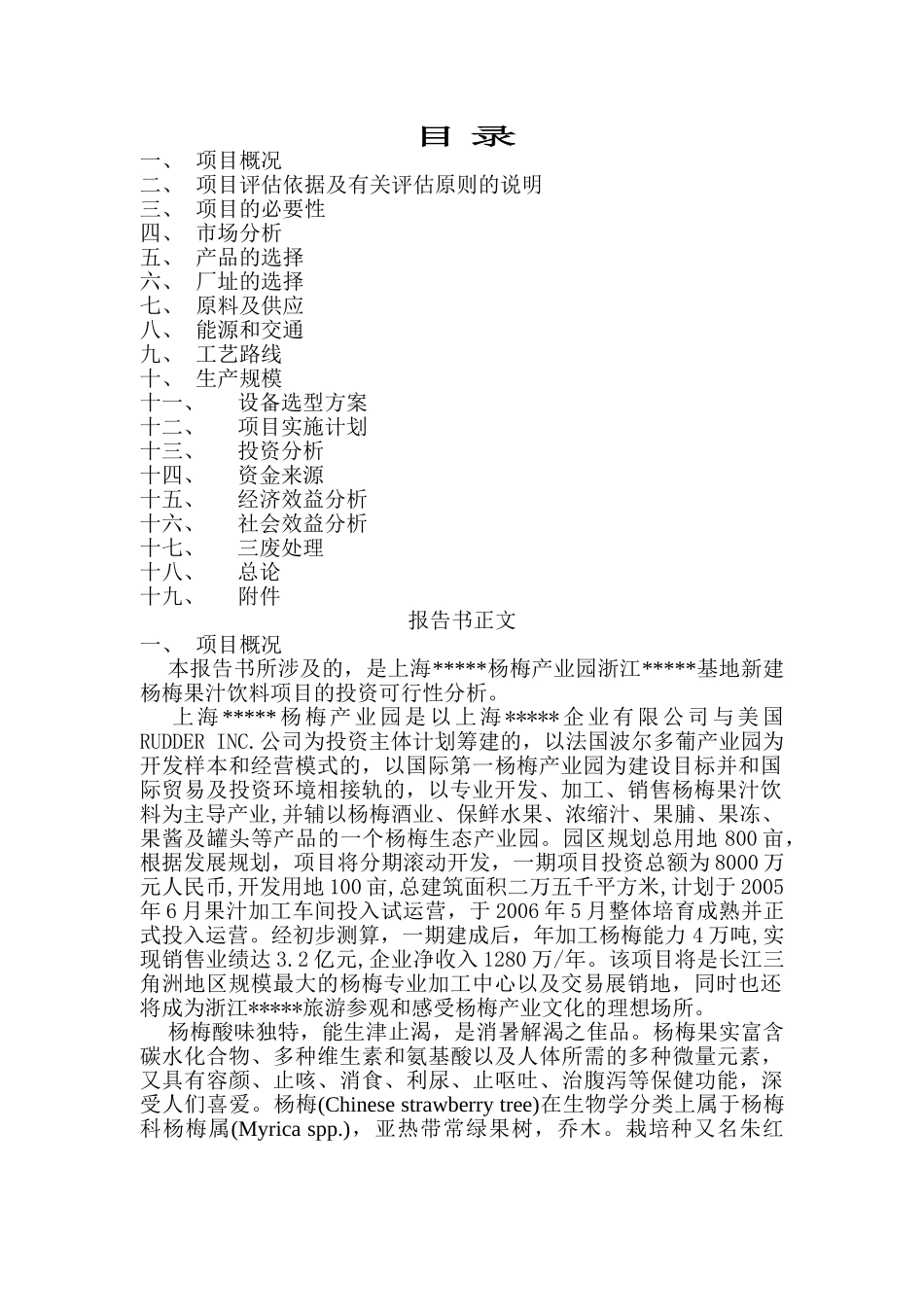 杨梅汁项目可行性分析报告书_第1页