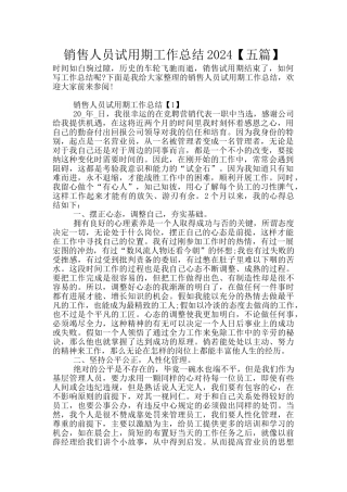 销售人员试用期工作总结2024