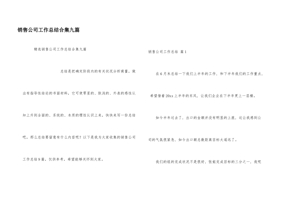 销售公司工作总结合集九篇_第1页