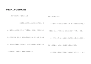 销售公司工作总结合集九篇