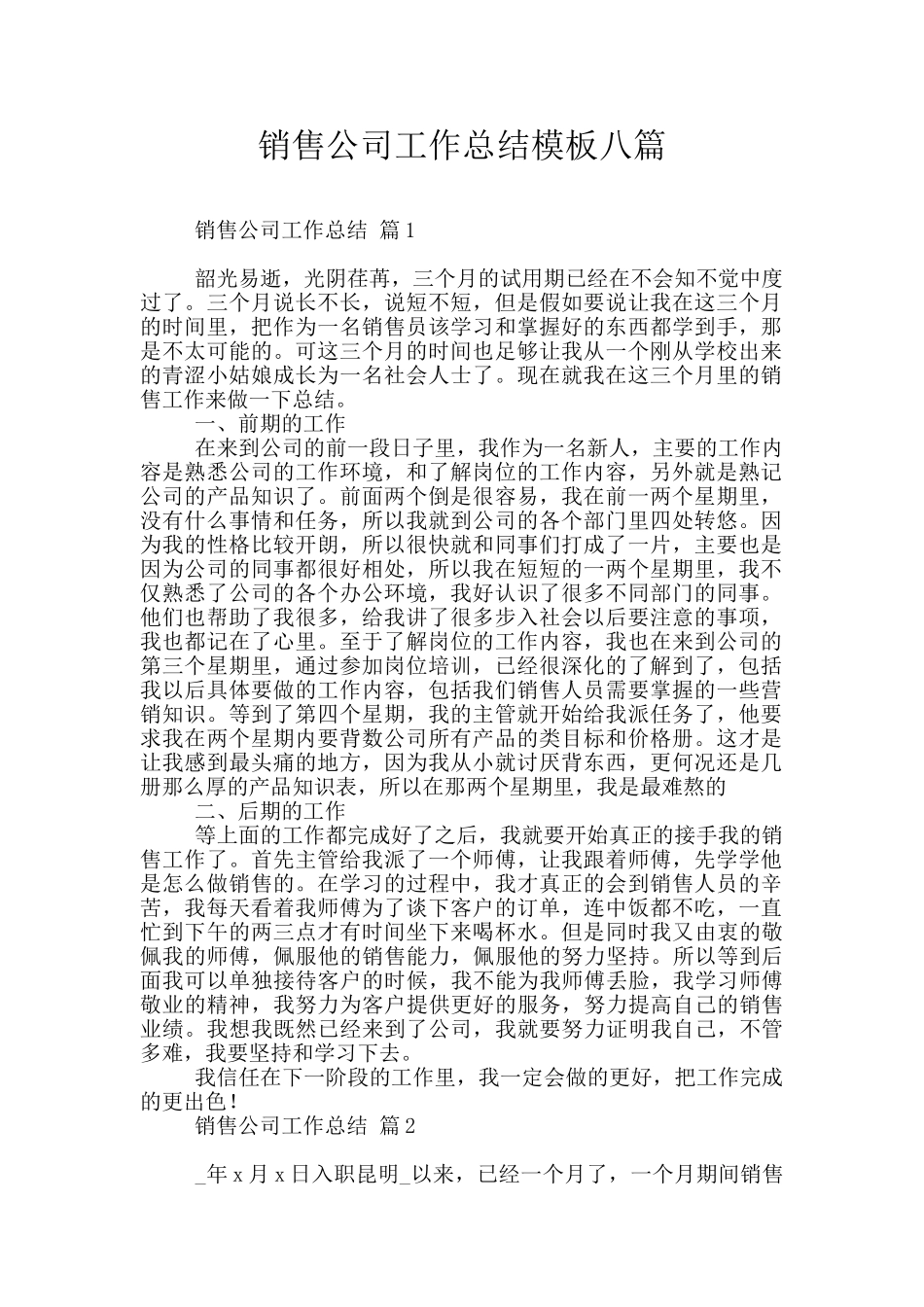 销售公司工作总结模板八篇_第1页
