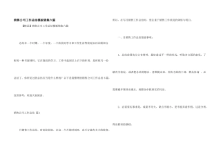 销售公司工作总结模板锦集六篇