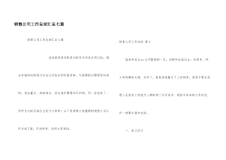 销售公司工作总结汇总七篇