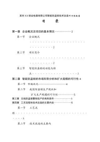 某市XX锁业电器有限公司智能防盗锁技术改造可行性报告