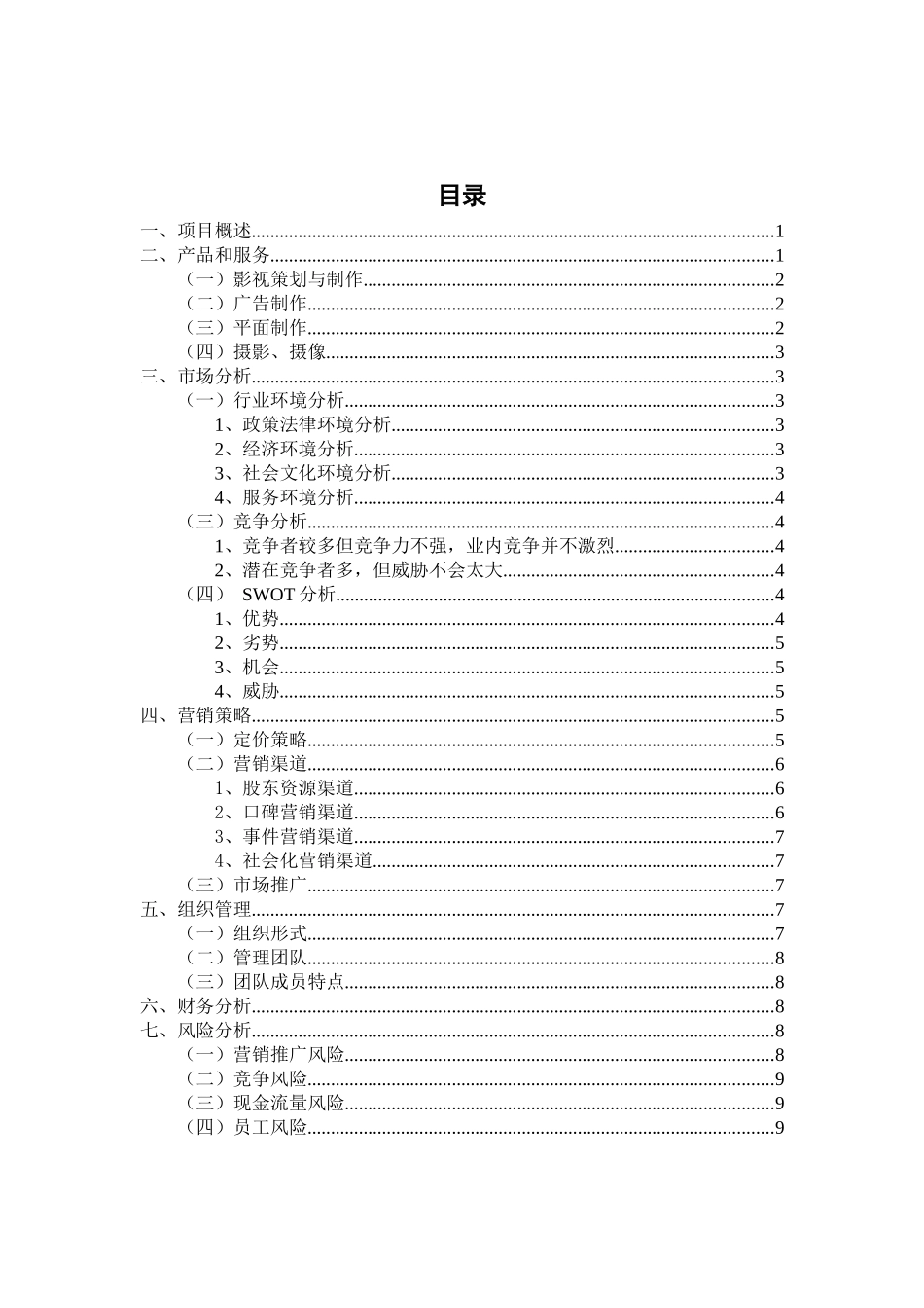 云南XX文化传播有限公司创业项目计划书_第1页