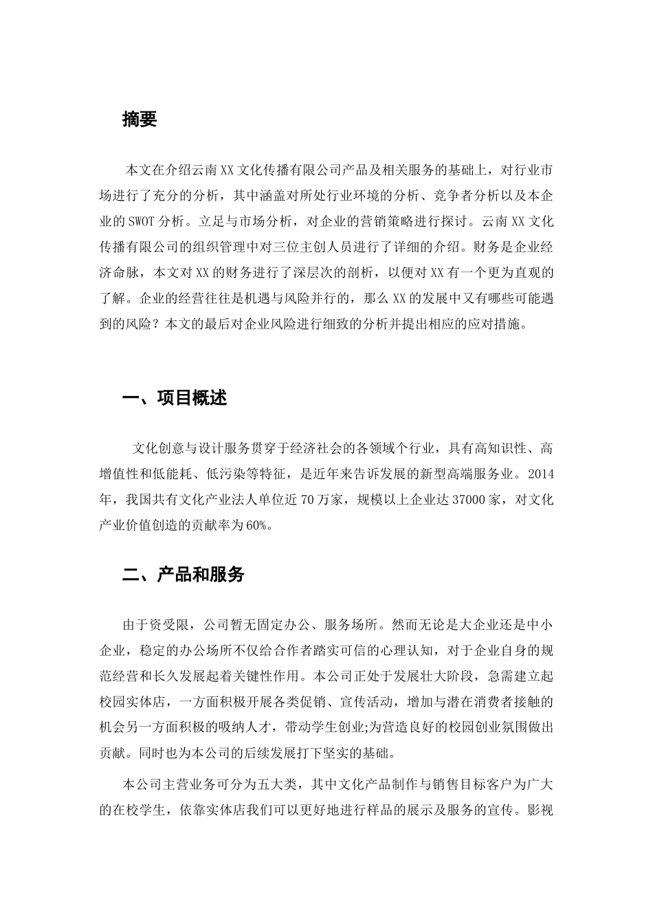 云南XX文化传播有限公司创业项目计划书_第2页