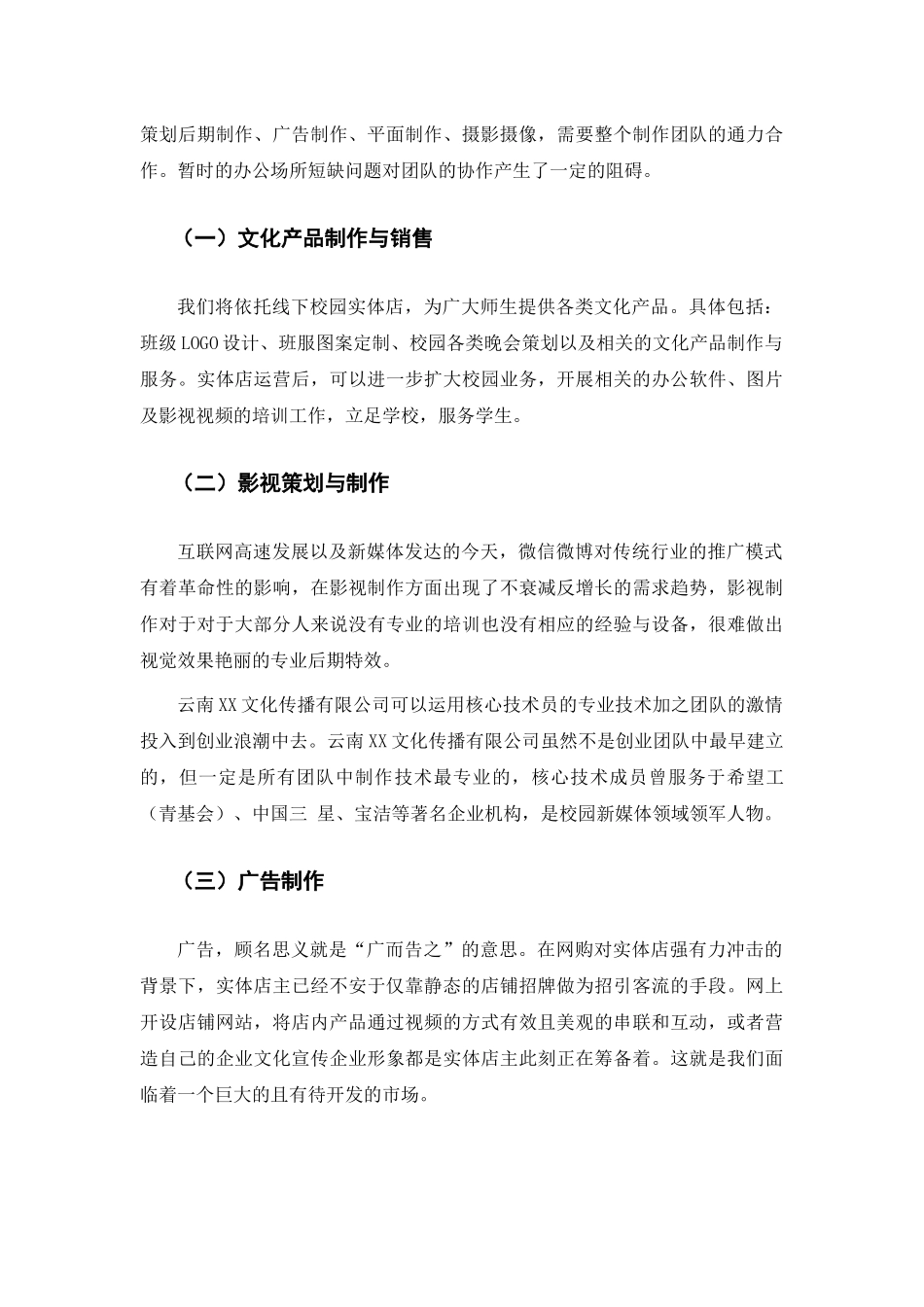 云南XX文化传播有限公司创业项目计划书_第3页