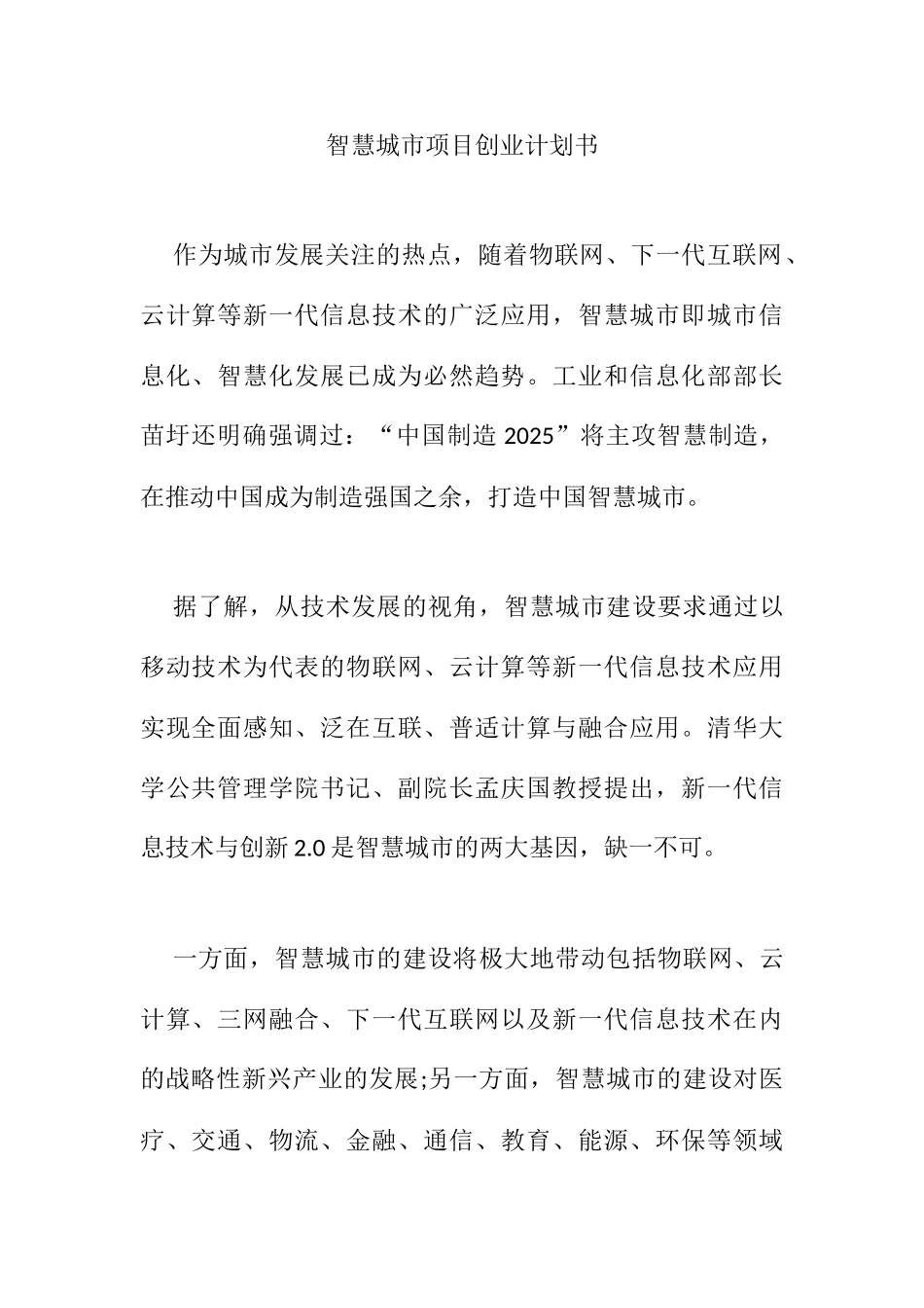智慧城市项目创业计划书_第1页