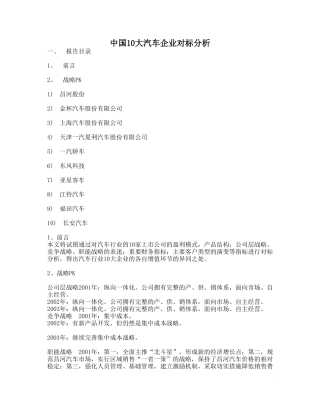 中国10大汽车企业对标分析