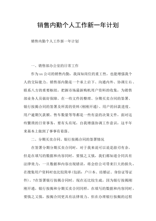 销售内勤个人工作新一年计划