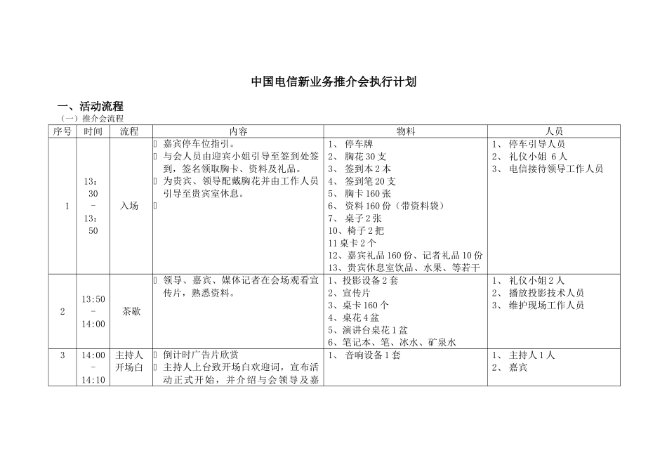 中国电信新业务推介会执行计划_第1页