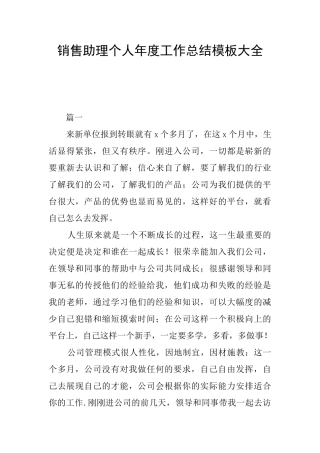销售助理个人年度工作总结模板大全
