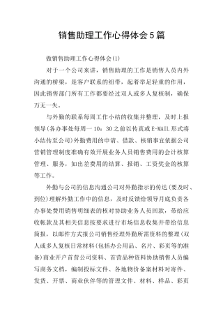 销售助理工作心得体会5篇