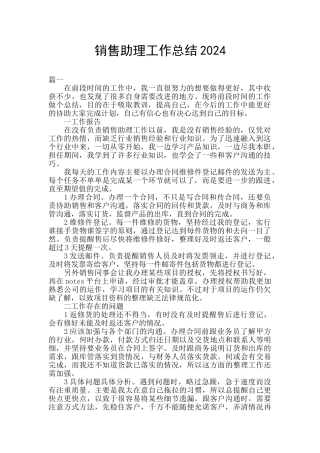 销售助理工作总结2024