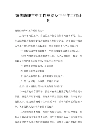 销售助理年中工作总结及下半年工作计划