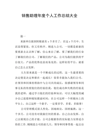 销售助理年度个人工作总结大全
