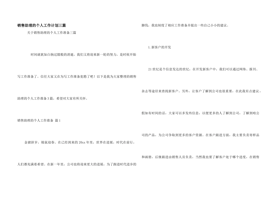 销售助理的个人工作计划三篇_第1页