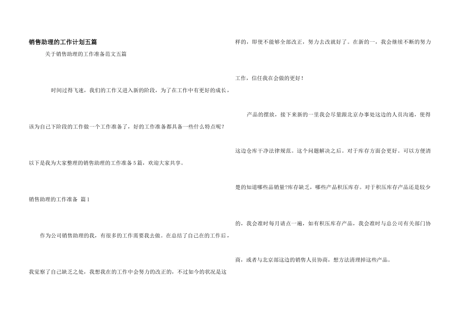 销售助理的工作计划五篇_第1页