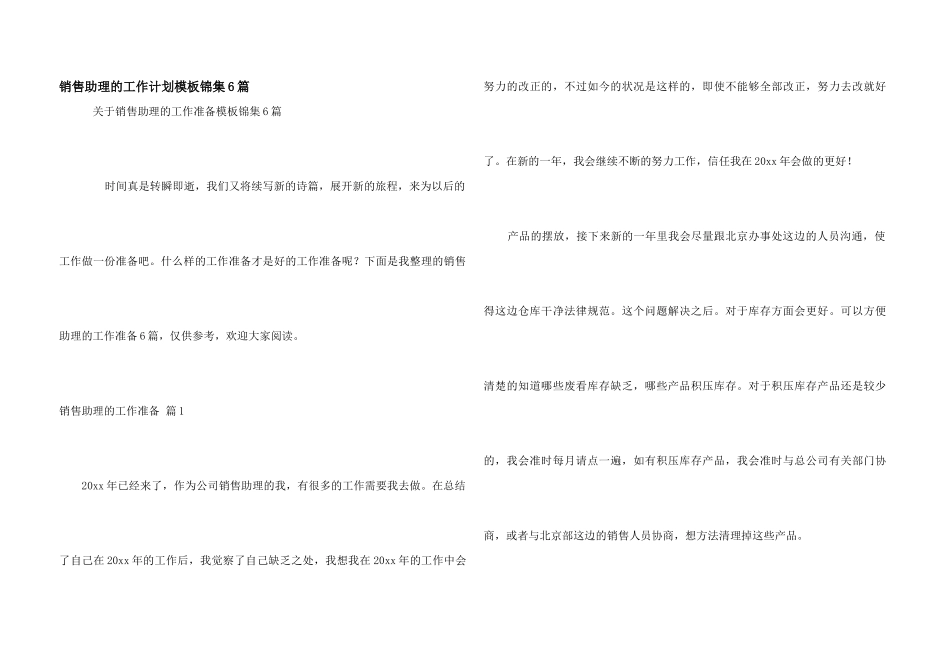 销售助理的工作计划模板锦集6篇_第1页