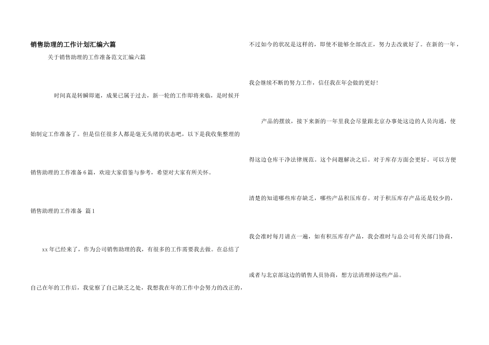 销售助理的工作计划汇编六篇_第1页