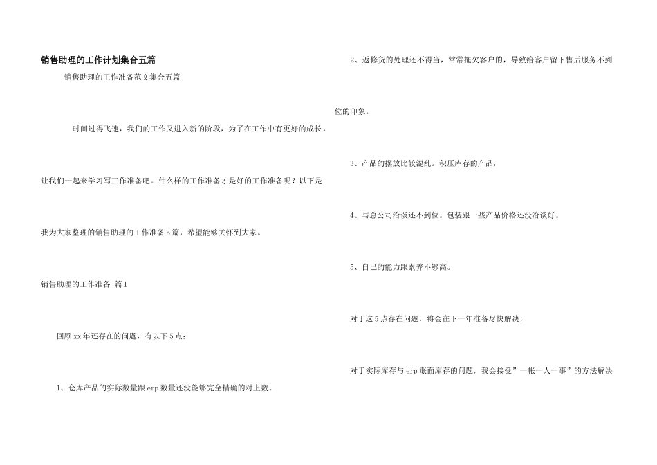 销售助理的工作计划集合五篇_第1页