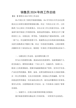 销售员2024年终工作总结