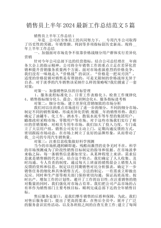 销售员上半年2024最新工作总结范文5篇