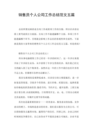 销售员个人公司工作总结范文五篇