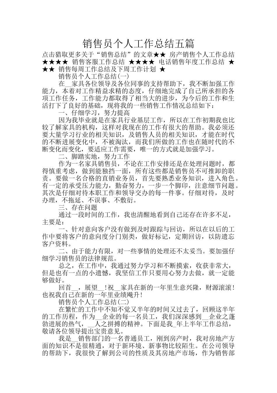 销售员个人工作总结五篇_第1页