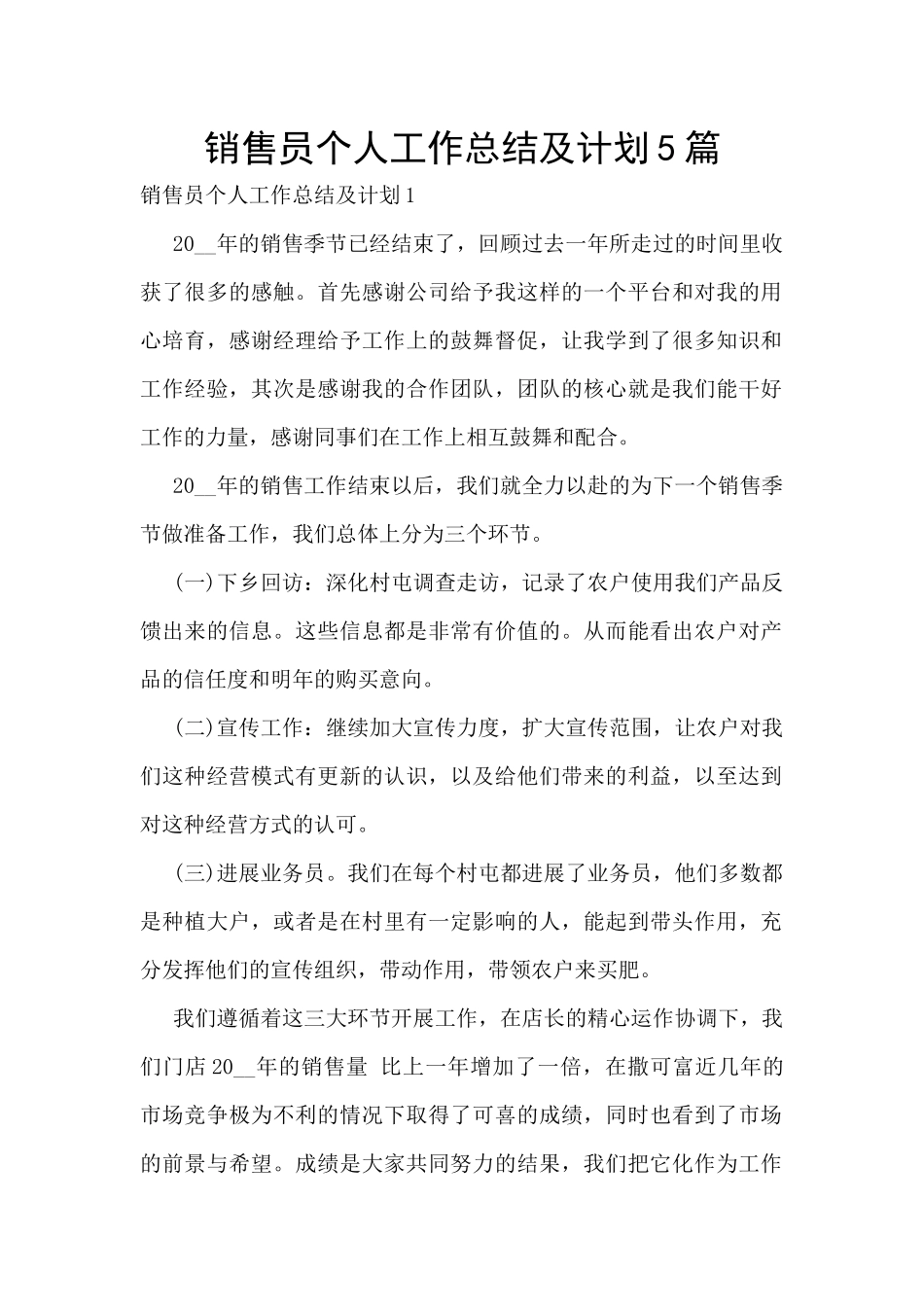 销售员个人工作总结及计划5篇_第1页